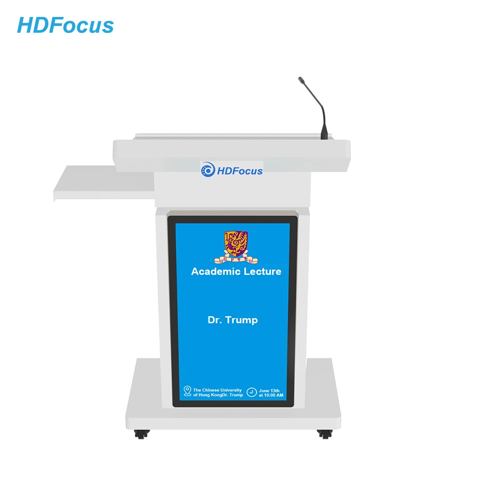 Innovative Dual OS & Dual Screens Auto Lift Smart Digital Lectern for Interactive Indoor Teaching and Speech