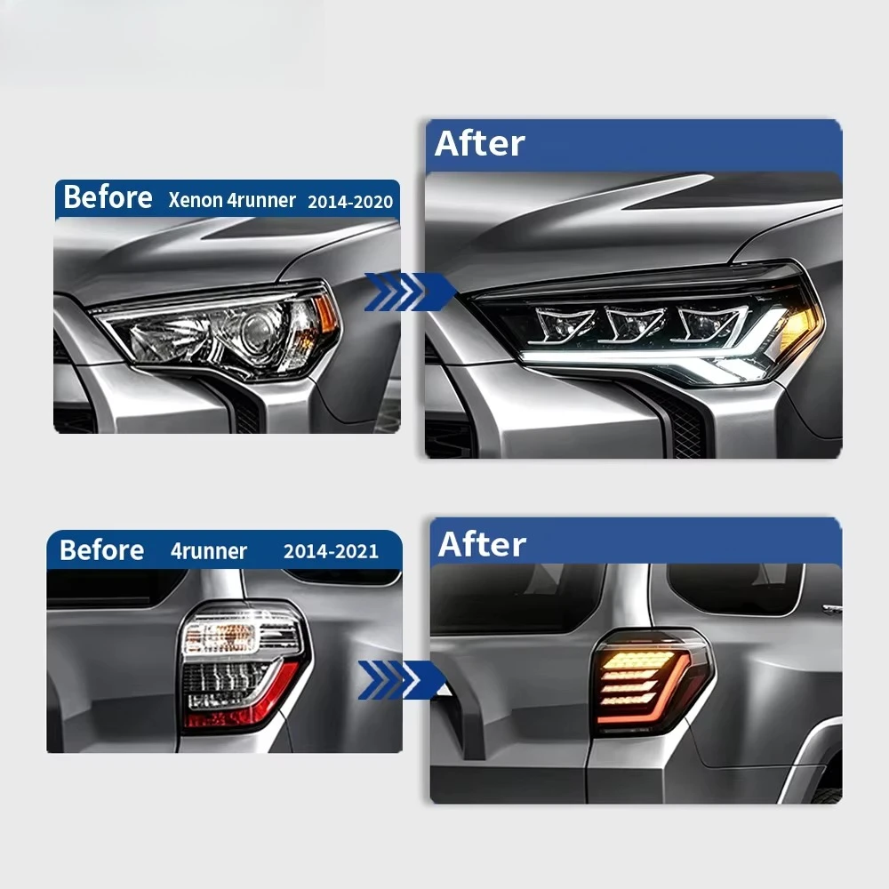 HETOP for 4RUNNER Headlight Taillight 2014-2021 Set Custom 5th Reflection Bowl Upgrade LED Dynamic Welcome Tail Lamp