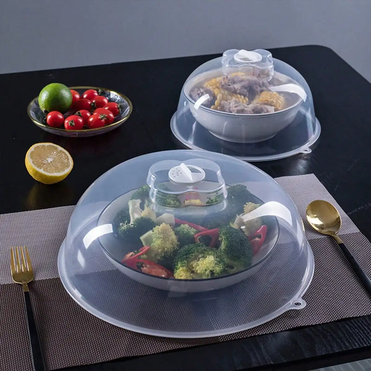 1pc Microwave Oven Food Plate Cover, Plastic Preservation Lid, Vegetable Protection Kitchen Transparent Shield