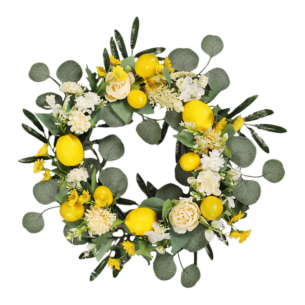 

Simulation Lemon Wreath Artificial Hanging Garland Front Door Decoration Summer Festival Floral Welcome Wreath