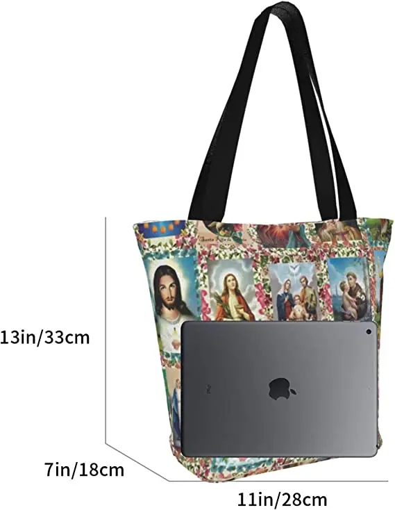 Catholic Saints Images Crew Reusable Tote Bag Women Large Casual Handbag Shoulder Bags for Shopping Groceries Travel Outdoors