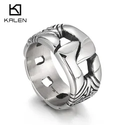 KALEN 13mm Stainless Steel Handcuff Ring Homme Rings For Men Chunky Linking Chain Jewelry Accessory