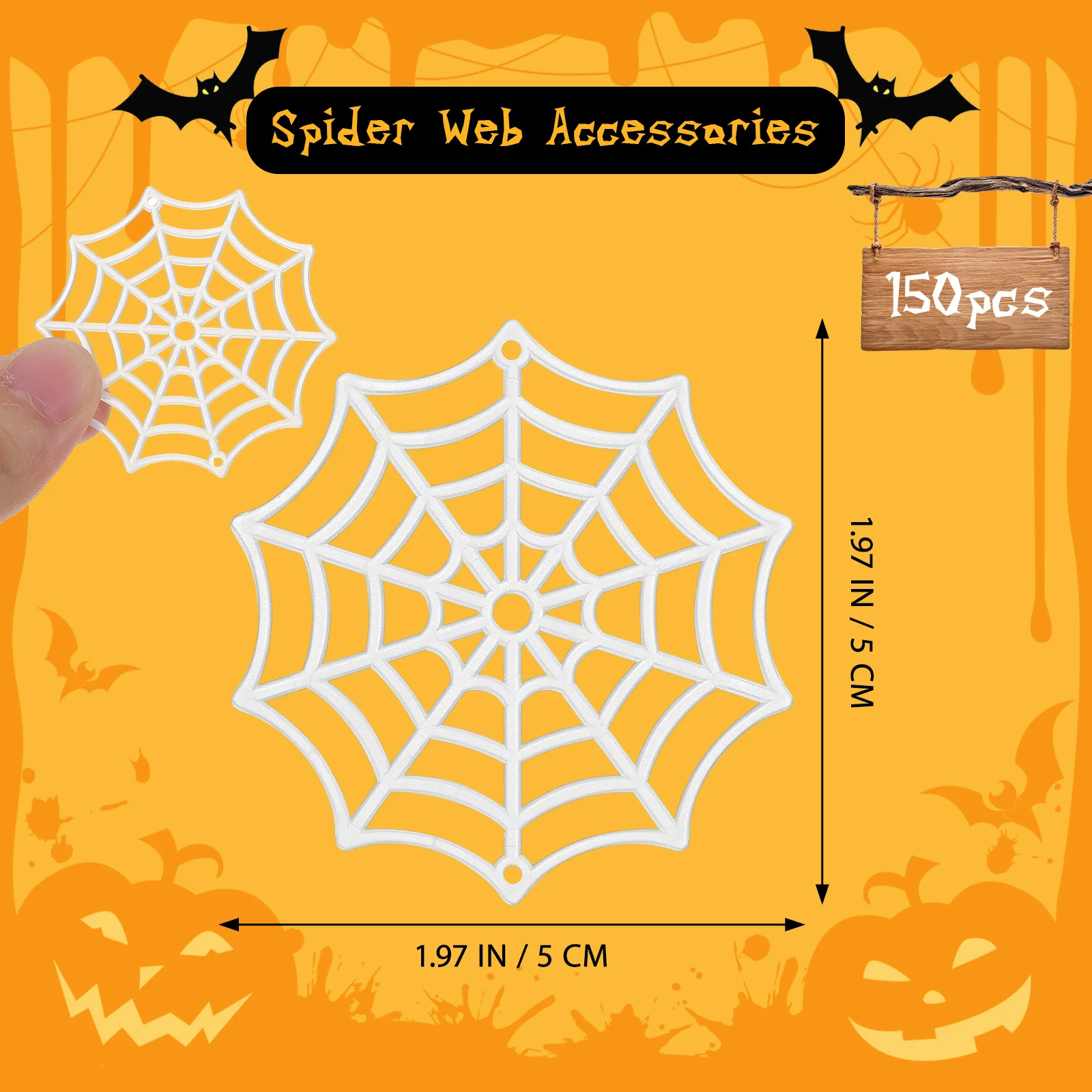 150 pezzi di ragnatela luminosa per decorazioni di Halloween, ragnatela di plastica, decorazione da appendere, oggetti di scena per feste per la scena del cortile della casa stregata