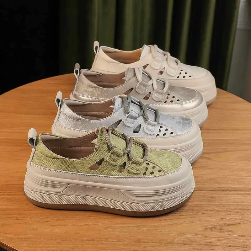 

Breathable Hollow Platform Trifle All-match Casual Shoes Women's Retro Casual Baotou Heightening Single Shoes
