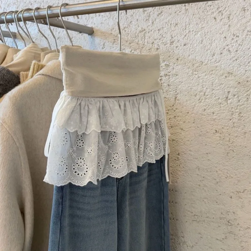 Cotton Embroidered White Lace Skirt French Spring Ruffle White Mini Skirt Solid Color High Waist Floral Embroidery Design Skirts