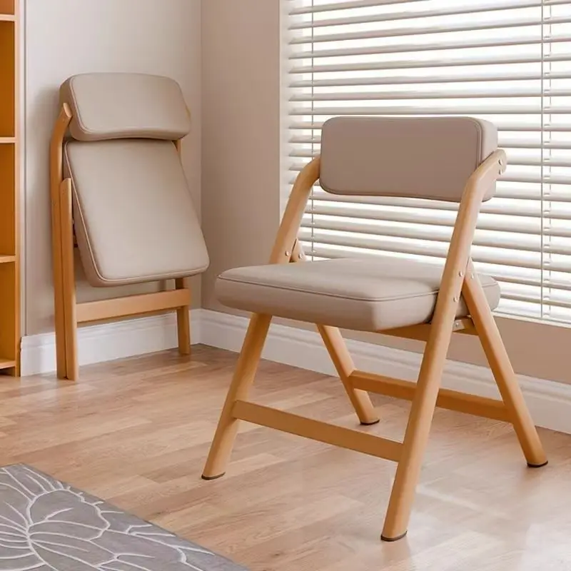 Folding Wooden Modern Backrest Space-saving Solid-wood-like Leather Upholstery Dining Chair Stackable Office Casual Stool