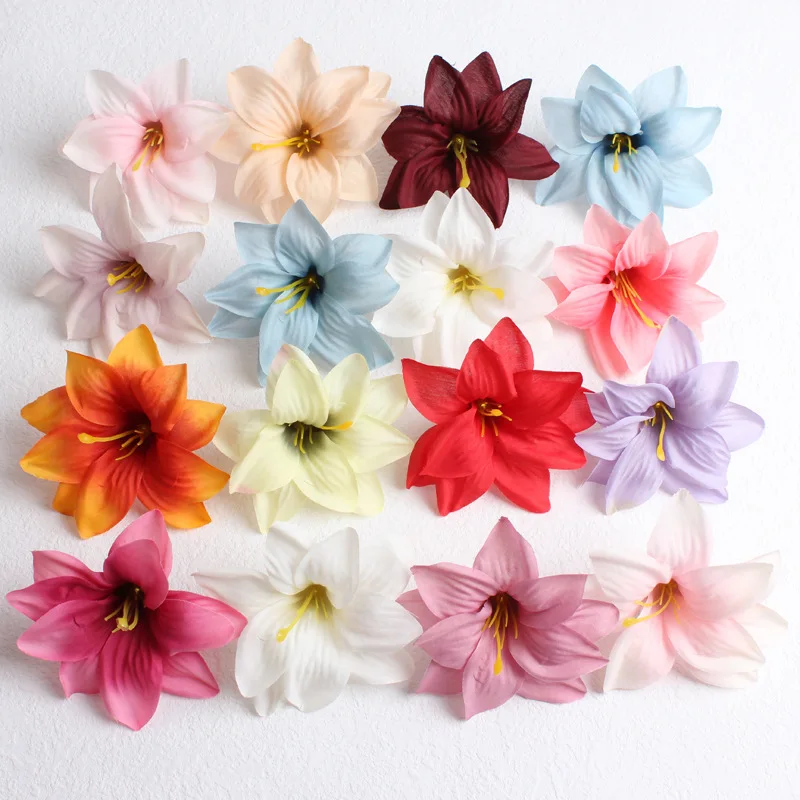 

9cm Artificial Flower Head Silk Lily For Wedding Wall Bouquet Decoration DIY Garland Hat Home Decorative Floristry Fake Flowers
