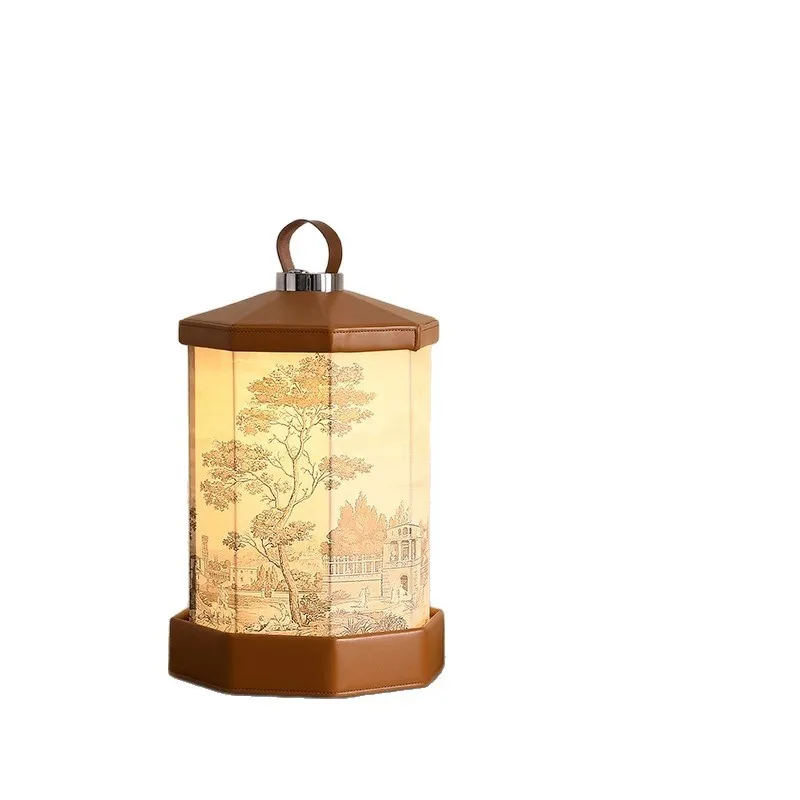 

Wireless charging desk lamp embroidery touch ambient light new Chinese living room portable bedroom bedside lantern