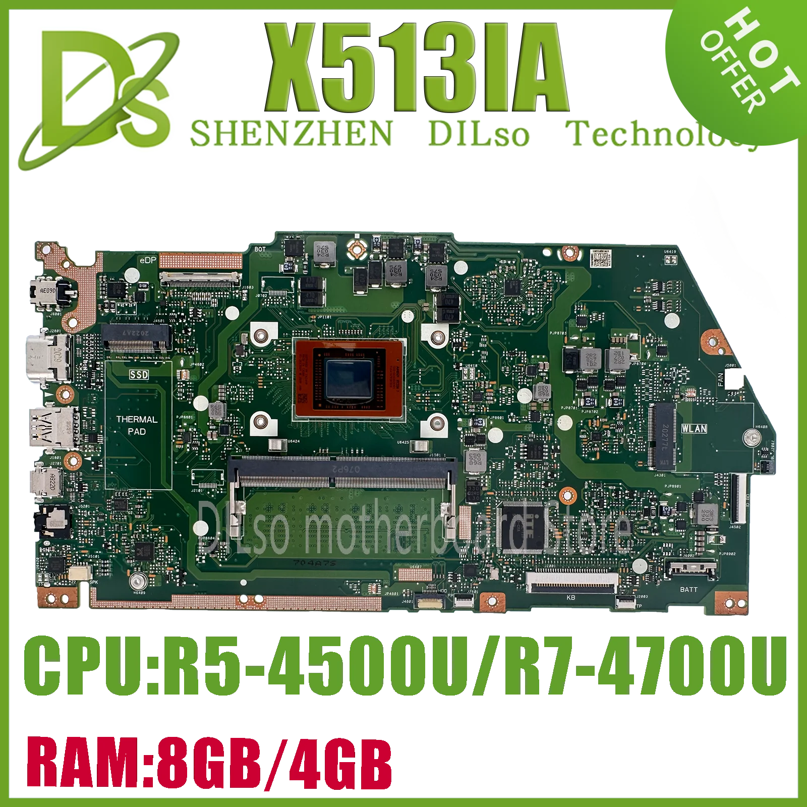 

KEFU X513IA Mainboard For ASUS VivoBook X513I M513IA KM513IA Laptop Motherboard R5-4500U R7-4700U 4GB/8GB-RAM UMA100% Working