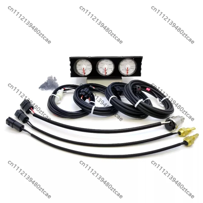 Left Hand Drive Triple Gauge Kit, 3-in-1 Water Temp Oil Temp Oil Pressure Gauge, White Faceplate, Racing Modified Monitoring