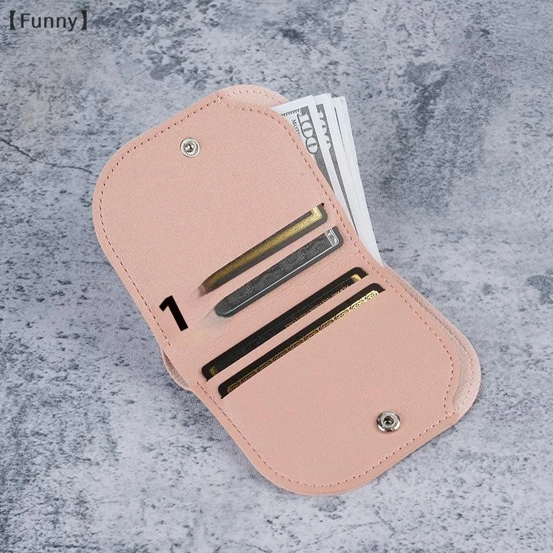 〔Funny〕Portable Zipper Short Wallet Mini Multi-card Coin Purse Solid Color Multifunction PU Leather Card Holder Clutch