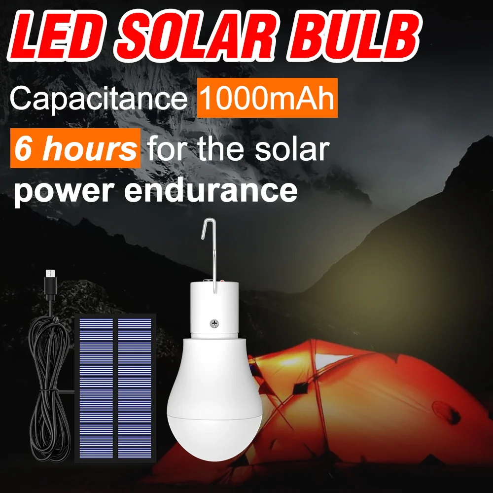 

15W LED Solar Light Bulb Outdoor Portable Ultra Bright Bulbs Waterproof Spotlight Garden Courtyard Corridor Camping Lighting