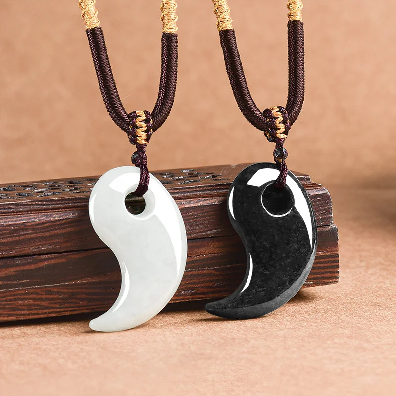 Natural A Goods Jadeite Chinese Tiachi Magatama Couple Pendant Jewelry Hand-carved Custom Mascot Jewelry Jade Necklace Gift