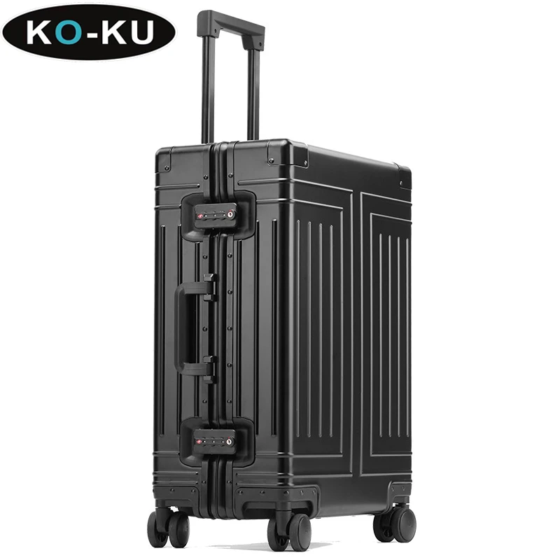 KO-KU 100% Aluminium Magnesium Alloy Luggage 20/22/24/26/28/30 Inch Aluminium Frame Suitcase High Quality Unisex Boarding Box