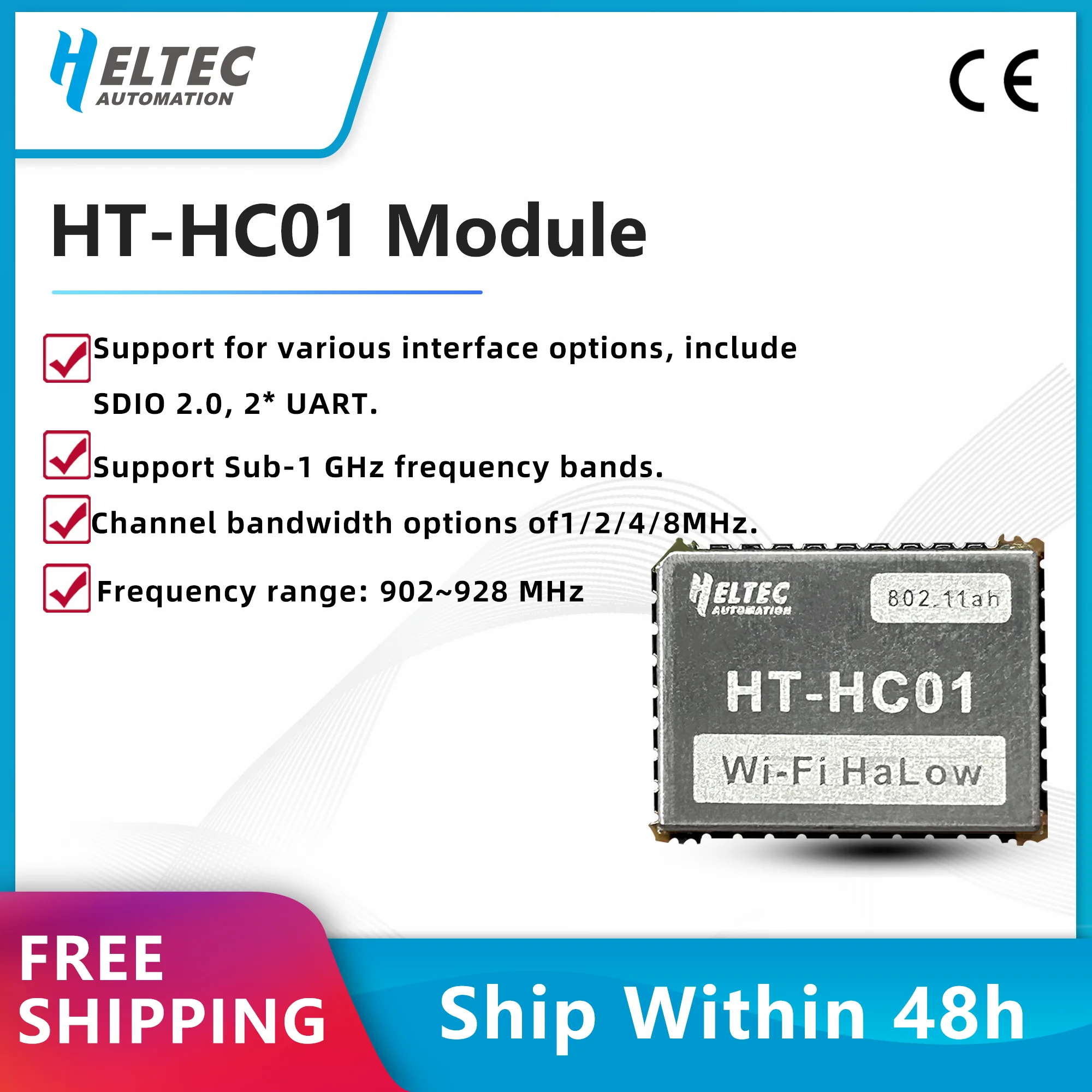 Heltec Wi-Fi HaLow Module HT HC01 Sub 1GHz Dual Band 24GHz Wi-Fi MESH Long Range High-Speed Data Transfer Wireless Access IoT