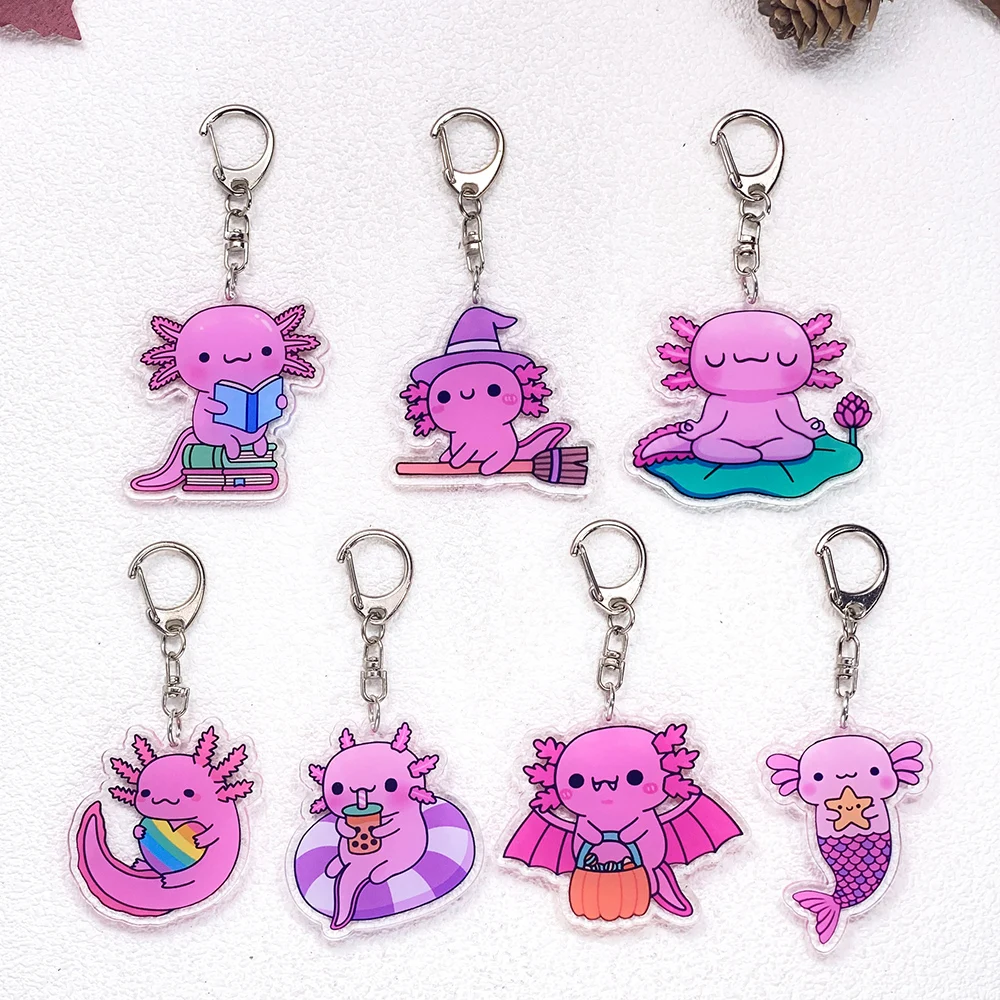 1/7Pcs Cartoon Salamander Car Keychain Accessories Acrylic Cute Charms Pendant For Bag Funny Key Holder Backpack Decoration Gift