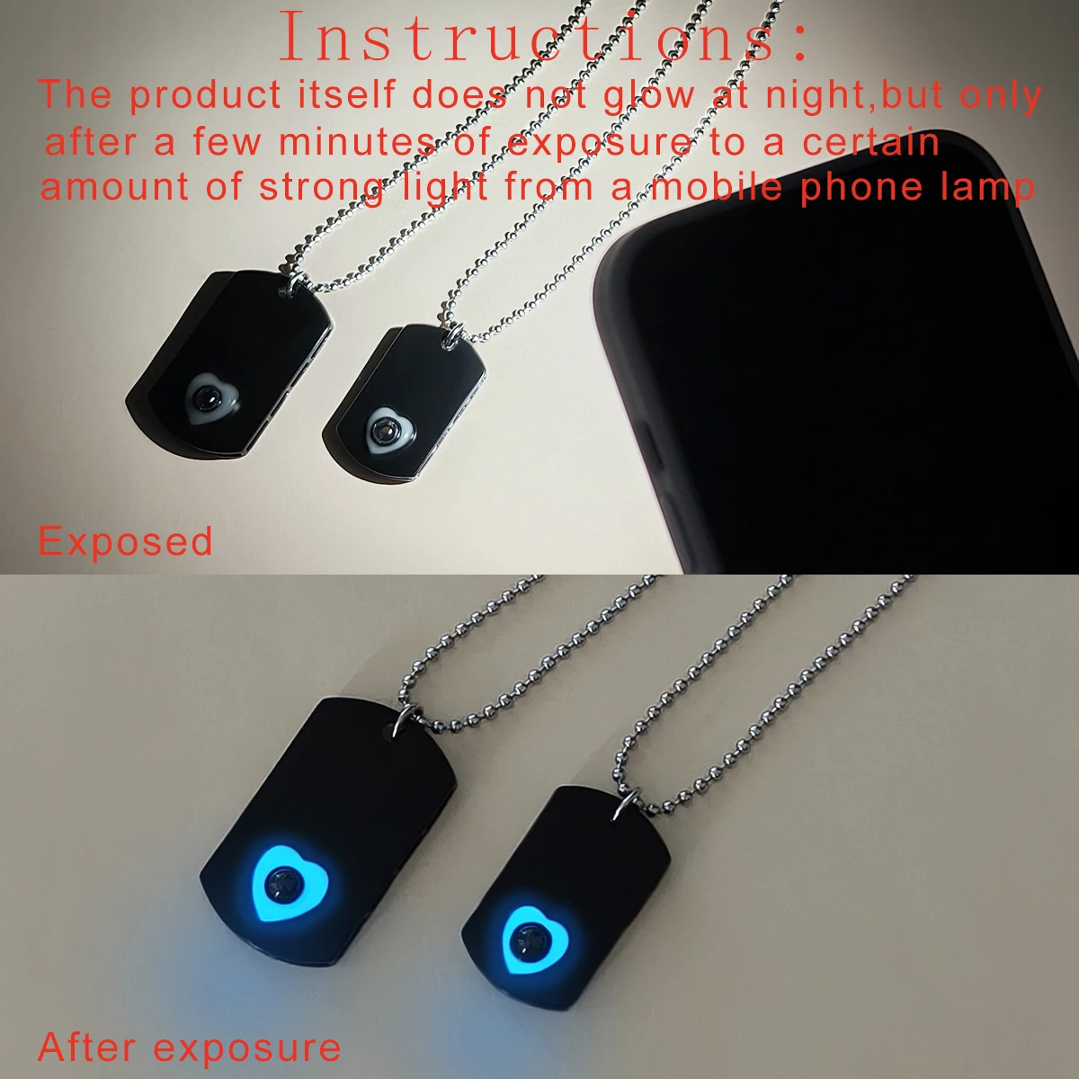 مجموعة مكونة من قطعتين من قلادات القلب المتوهجة في الظلام مع 100 لغة "أنا أحبك" هدية مجوهرات عصرية للزوجين #6