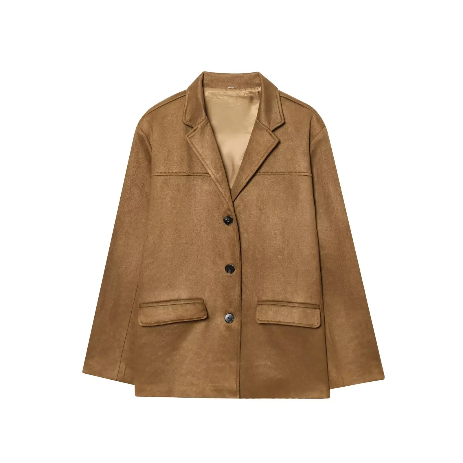 Herfst Dames Suède Blazer Lange Mouw Casual Veelzijdige Europese Minimalistische Jas Herfst Winter Stijlvolle Bovenkleding
