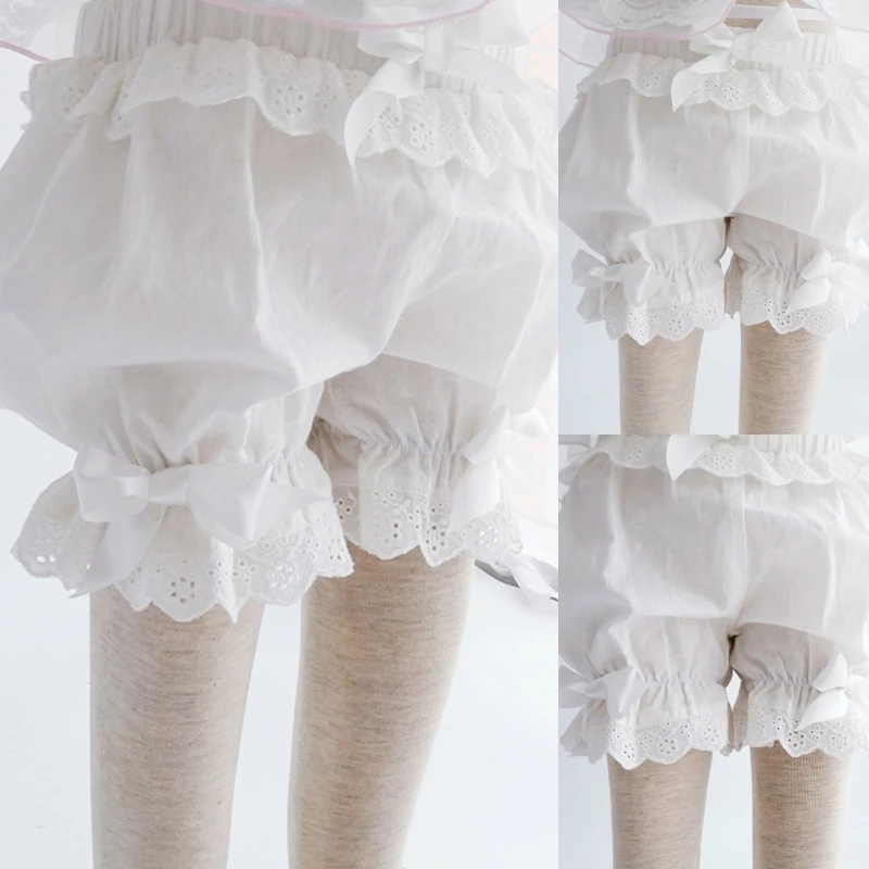 

Womens Teen Girls Ruffled Lace Pumpkin Shorts Japanese Vintage Gothic Cute Bowknot Bloomers Loose Safety Under Pants