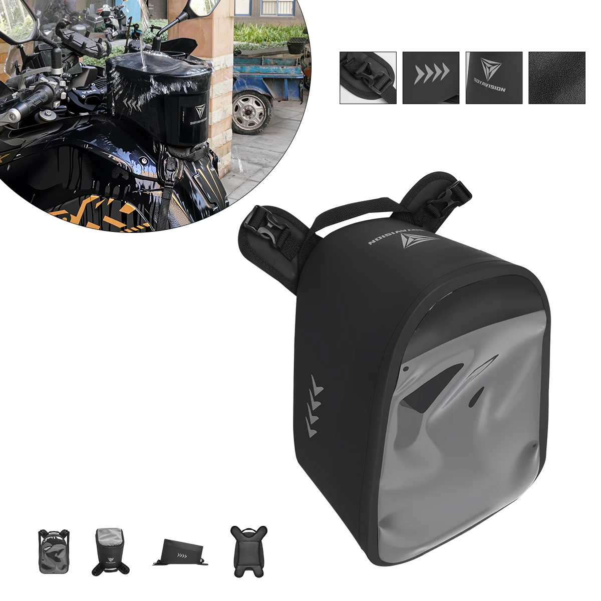 New Universal Motorcycle Tank Bag Gas Oil Fuel Tank Saddlebag Quick Release Strap Mount Bag with Reflective Strap