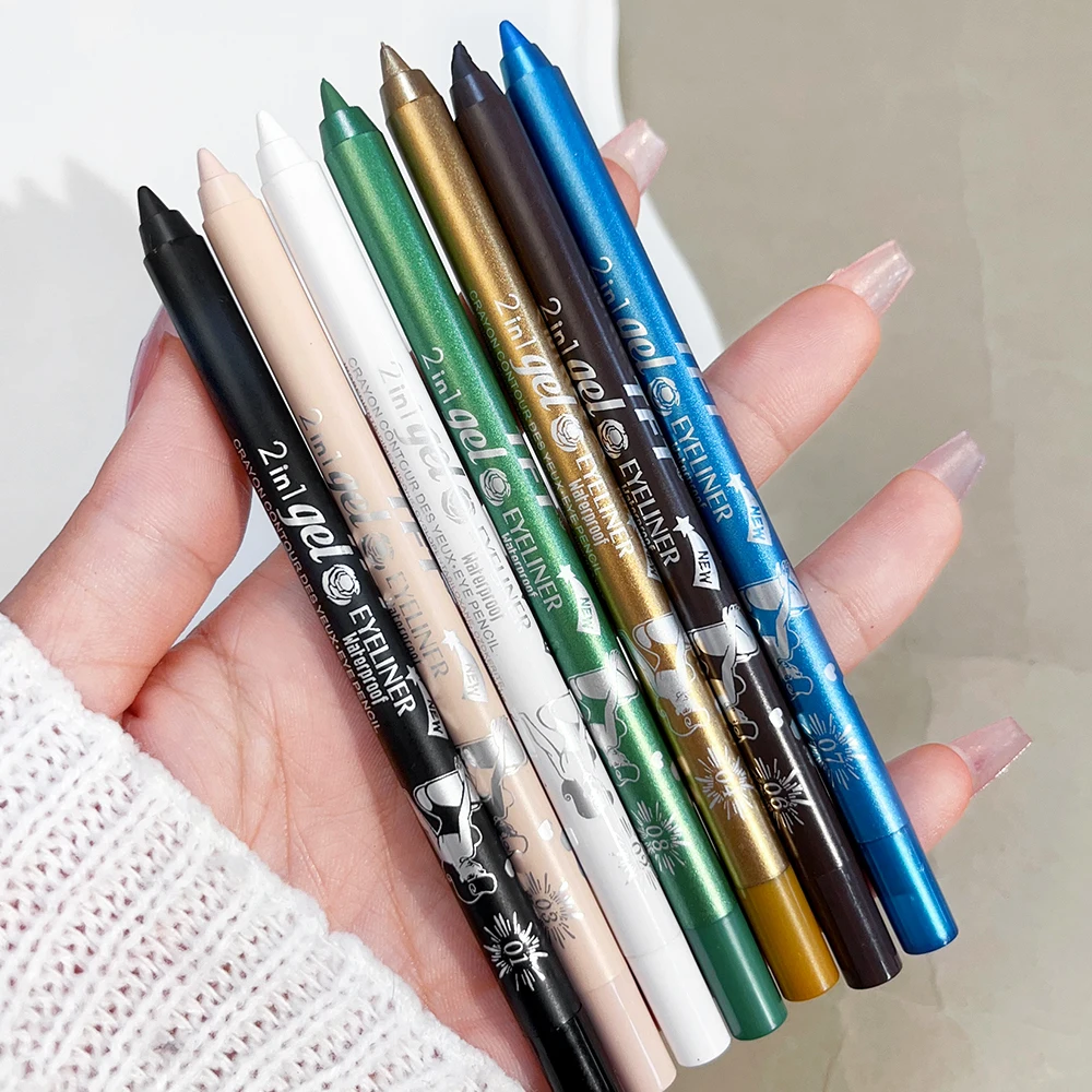 Wodoodporny, długotrwały eyeliner w kredce z brokatem o wysokiej pigmentacji Nie blaknący kolor Niebieski Zielony Brązowy Kolorowy Gładki cień do powiek w sztyfcie