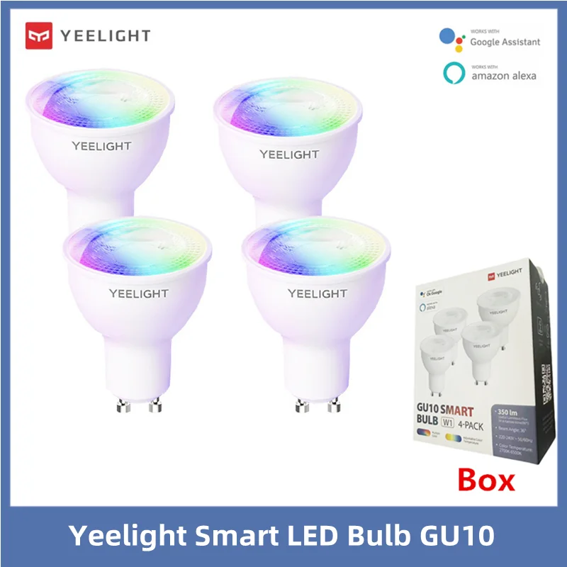 Yeelight GU10 Smart LED Bulb W1 Dimmable / Colorful Lamp 4 Pack 350Lumen Game  Voice Control For App Google Assistant alexa