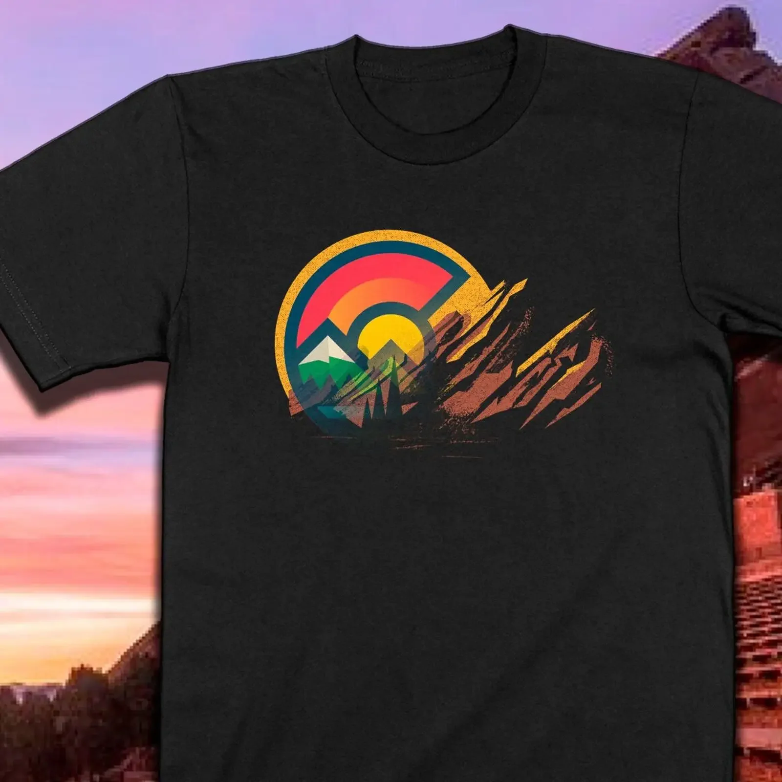 Red Rocks Amphitheater T Shirt Denver Colorado Concert Music Festival Retro Mountain Apparel  vintage Washed Casual Slightly