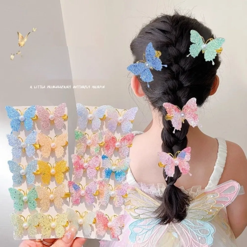 10Pcs Exquisite Sequin Butterfly Hair Clip Do Not Hurt Hair Cute Bangs Hairpin Pearl Metal Bow Hair Hairgripes Hair Styling Tool