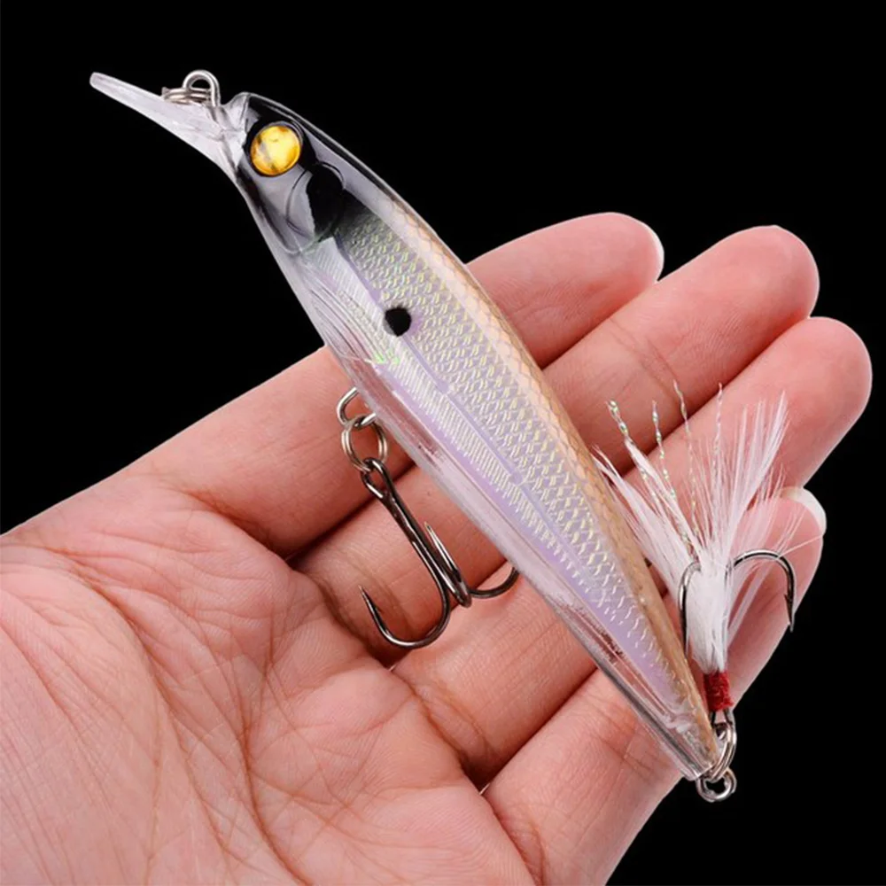 Minnow Fishing Lure Swim Hard Bait Artificial Plastic Feather wobbler Bait Crankbait Fishing Tackle 9cm 8g