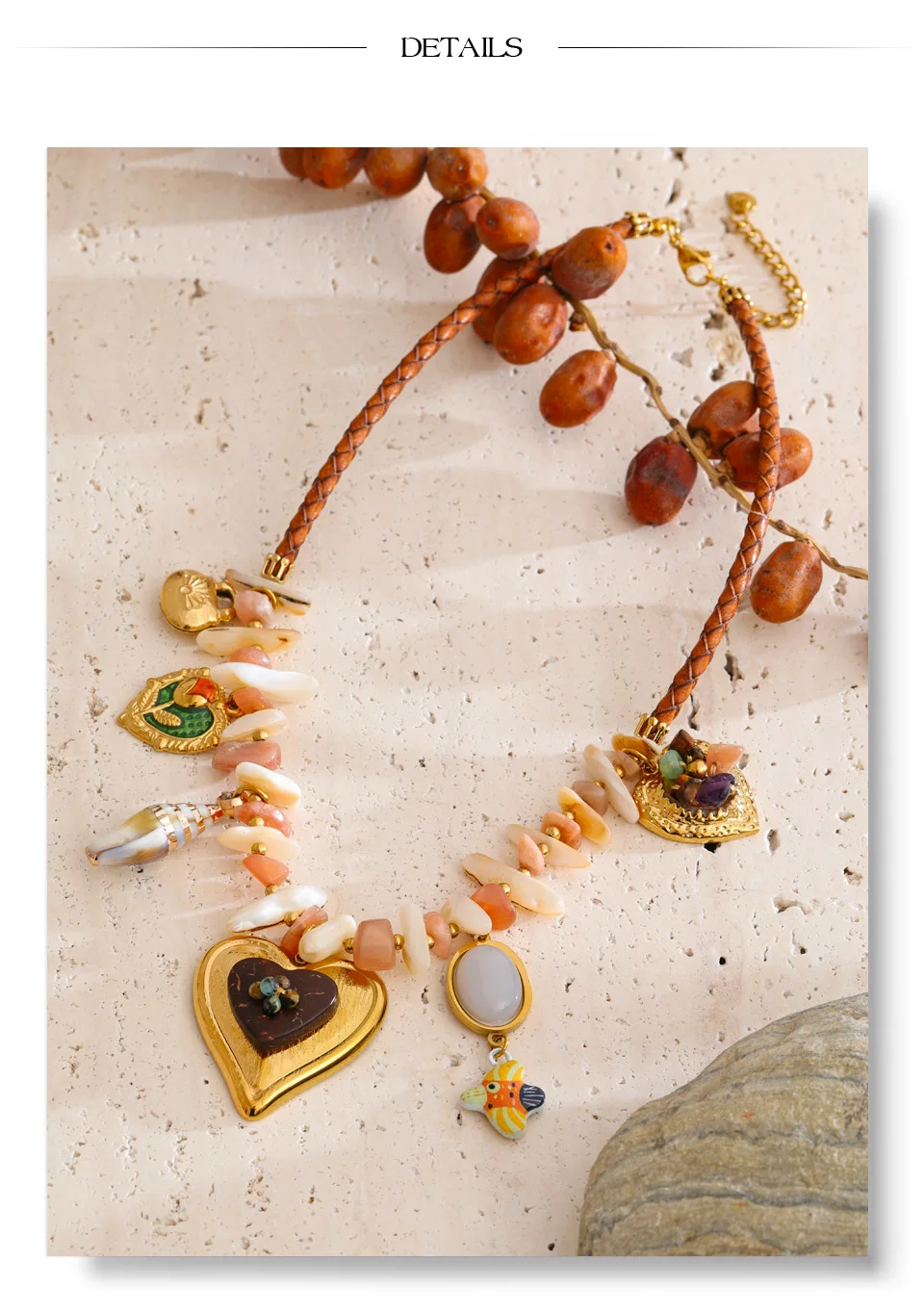 Yhpup Neuheiten Handgefertigter Schmuck Edelstahl Muschelkette Herz Blume Anhänger Statement-Halskette Accessoires – Detail 7