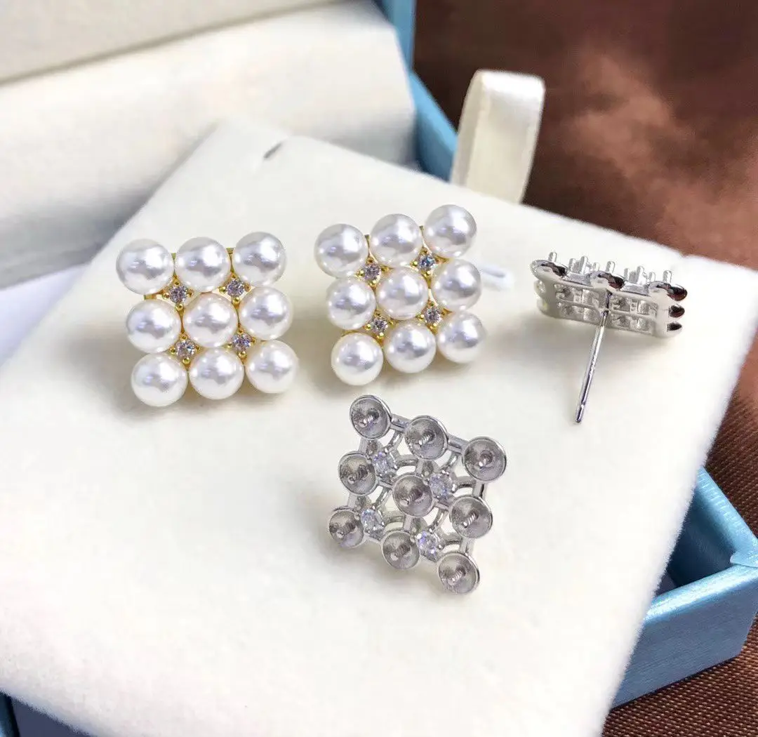 Wholesale S925 Sterling Silver Earrings Mount Findings Settings Base Mounting Parts Accessory for 4-5mm Pearls 5 pairs/lot