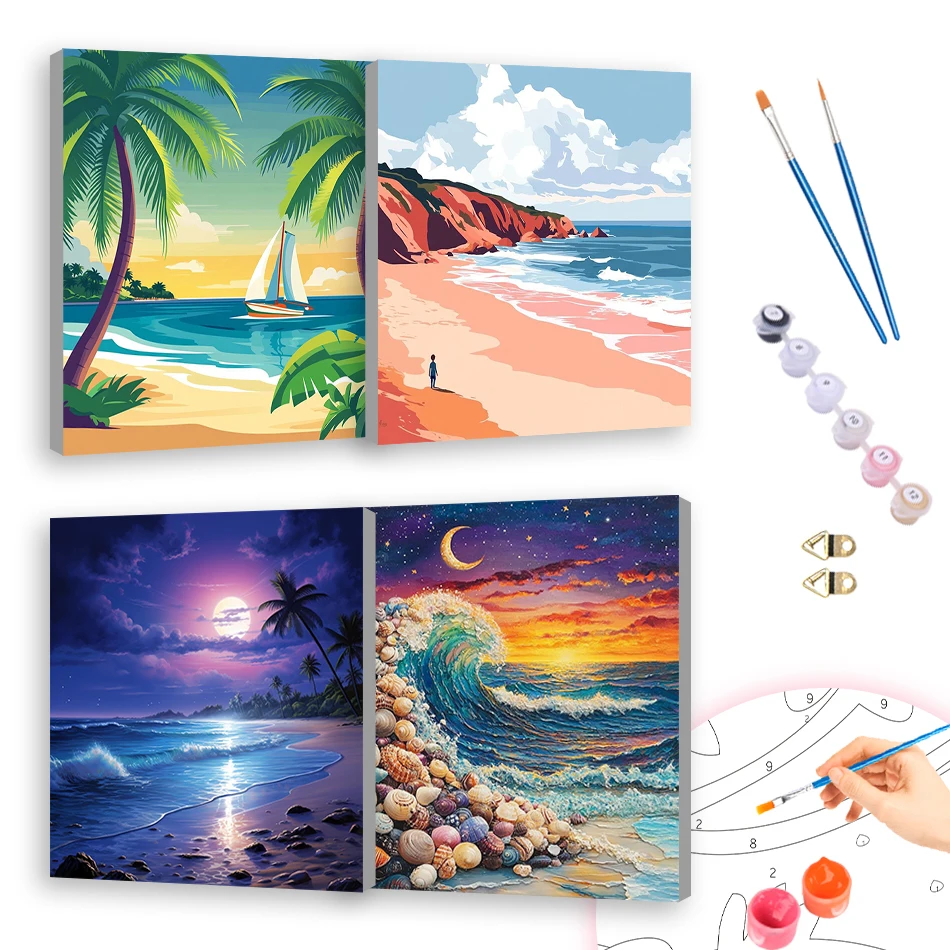 

RUOPOTY Painting Paints By Numbers seaside scenery Original Gifts 20X20cm ready Frame Handmade Markers By Numbers Acrylic Paints
