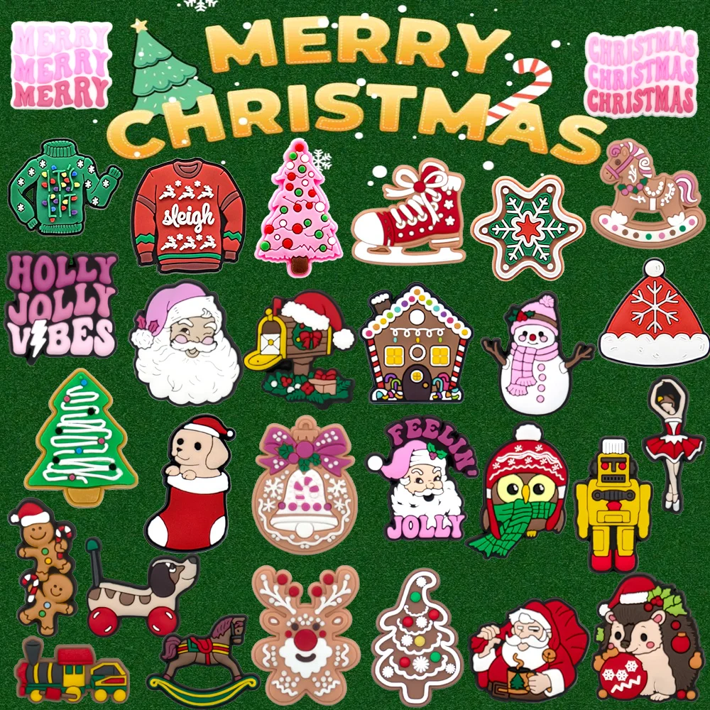 1/30pcs Merry Christmas Pins for Kids Women Men Party Shoe Accessories Pink Santa Deer Shoe Charms Decorations Sandal Buckles