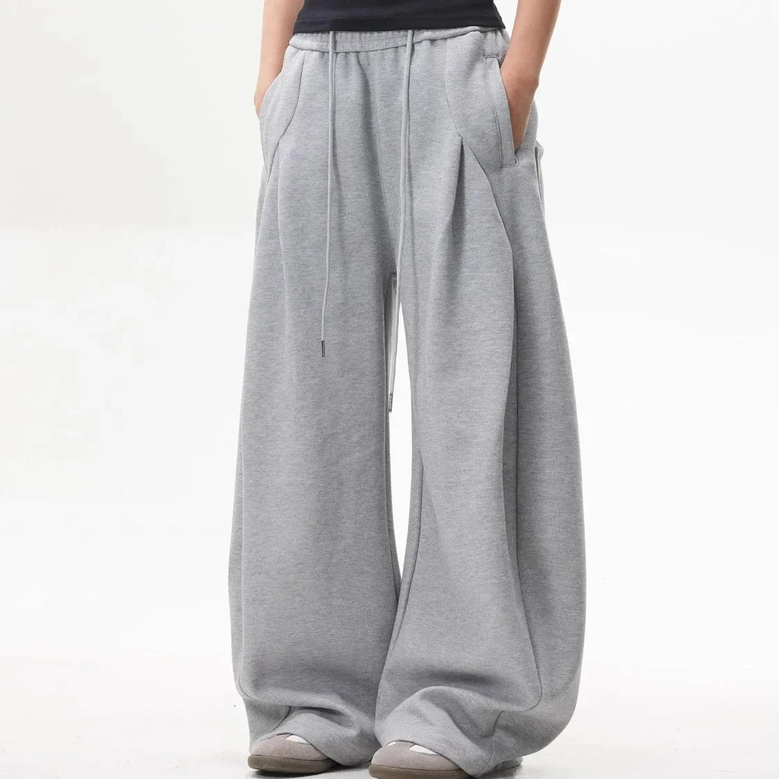 2025 جديد رمادي تفكيك تصميم سراويل تقليدية رياضي واسعة الساق Sweatpants للجنسين بسيط فضفاض صالح للرجال والنساء