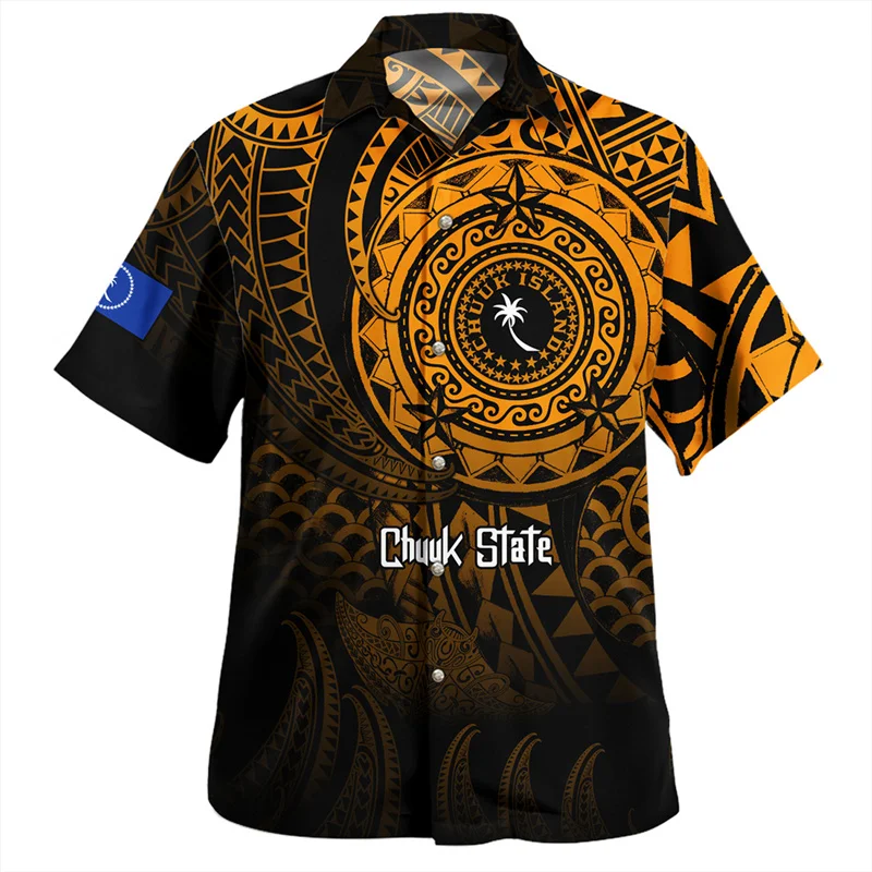 Summer Harajuku 3D Printing Chuuk State Flag Emblem Rugby Tribal Shirts Chuuk Coat  Of Arm Graphic Short Shirts Men Fashion Tops