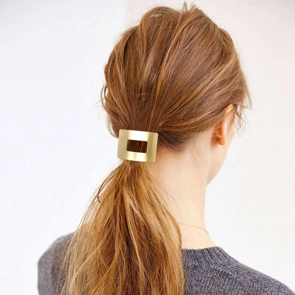 Fashion Metal Circle Ponytail Holder Hair Ropes Punk Gold Color Elastic Hair Bands Simple Hair Ties Hair Accessories For Women