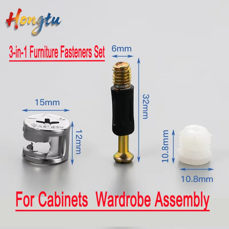 

3-in-1 Furniture Fasteners Set: Eccentric Wheels, Nuts & Connectors for Cabinets, Wardrobe Assembly