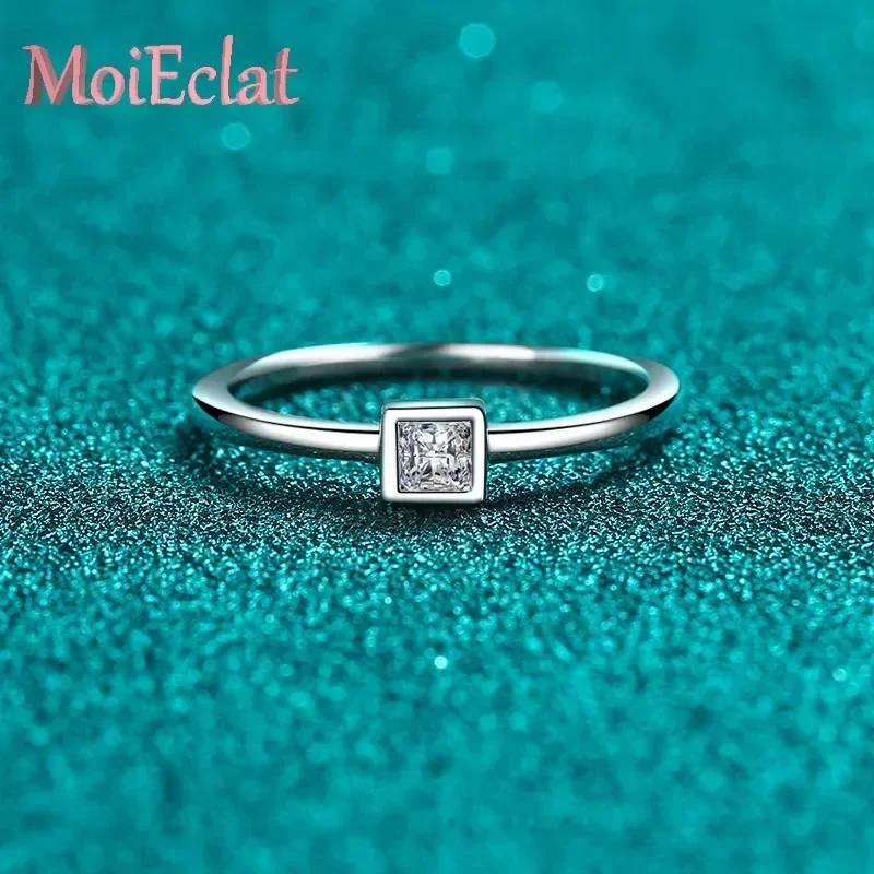 MoiEclat Store Champagne Gold Ice Cube Ring Women with 0.3ct Moissanite Prong Setting, Luxury 18k White Gold Rings Jewelry