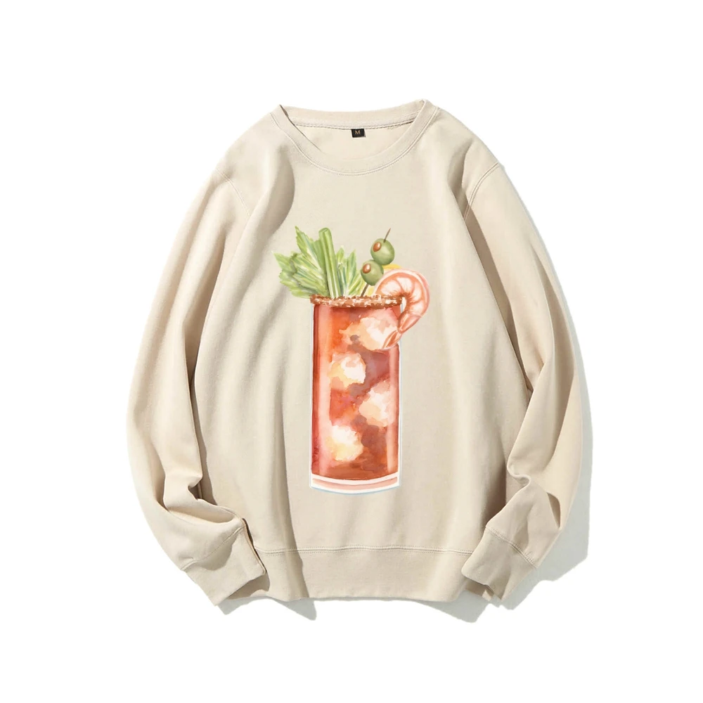 Graphic Sweatshirt Cocktail with Garnish Y2k Print Refreshing Gourmet Social Sweatshirt Soft Fabric Party-Themed Casual Looks