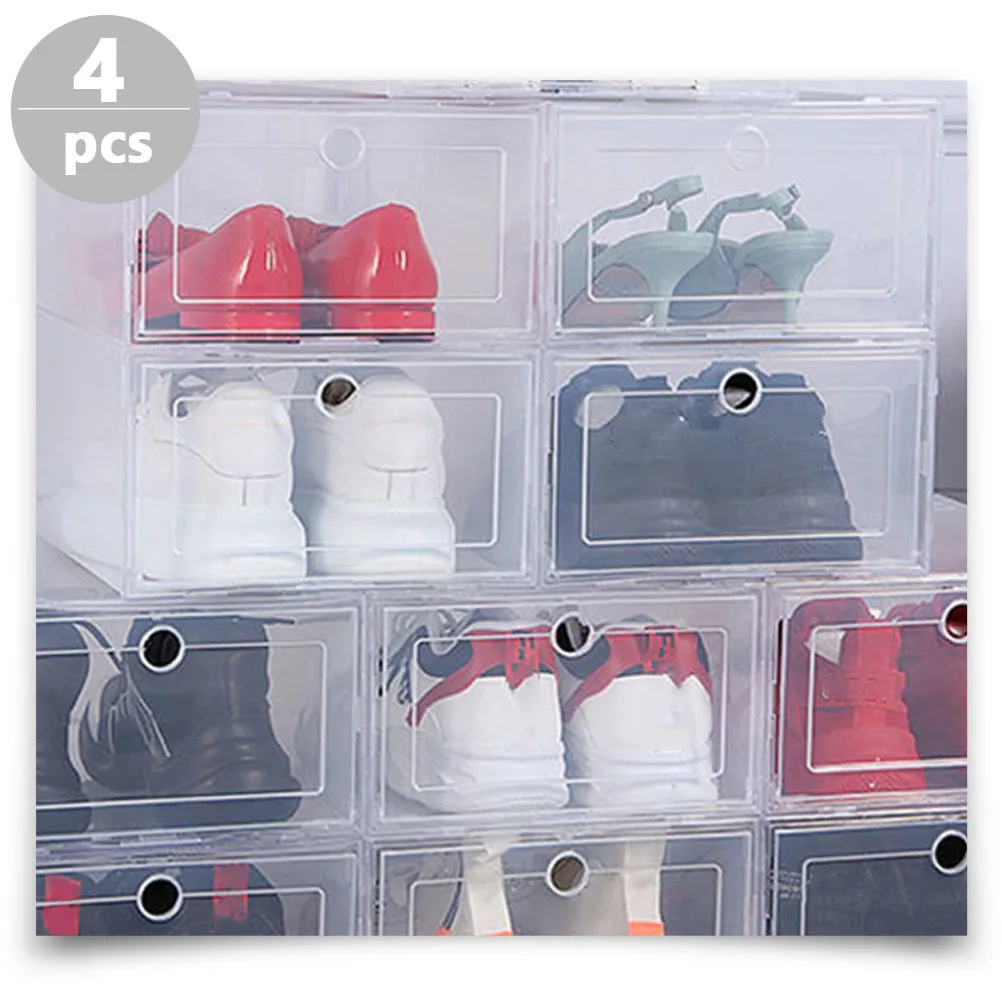 

4pcs Transparent Pp Boxes Drawer Type Stackable Shoe Storage Boxes For Under Bed Cabinet Organizer Thickened Home