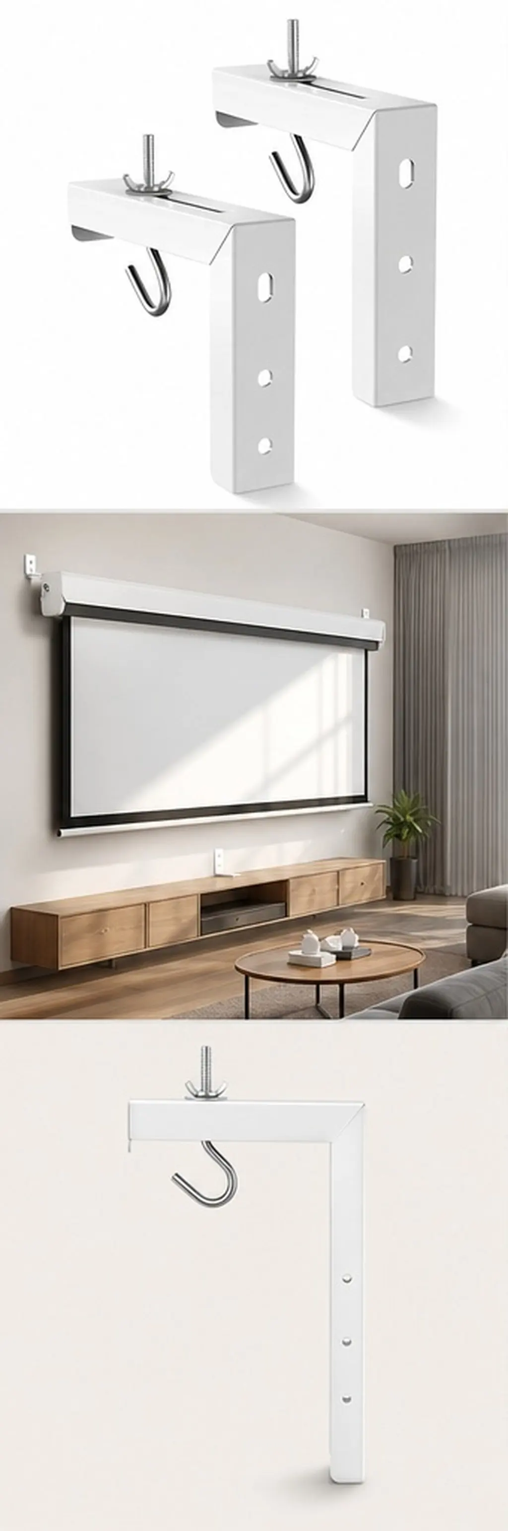 1Set Projector Screen Wall Mount Bracket L Bracket Steel Hardwearing Rustproof Projector Screen Hook Wall Hanging Mount