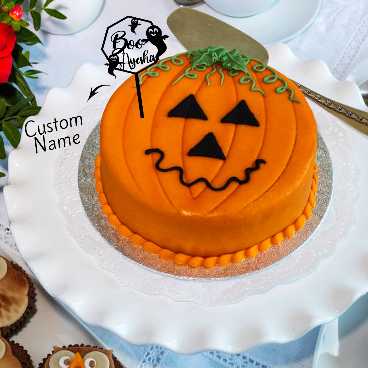1PC Cool Happy Halloween with ghosts Diy Text Cake Stand Bar Topper Supplies Gift For Her Gift Idea Couple