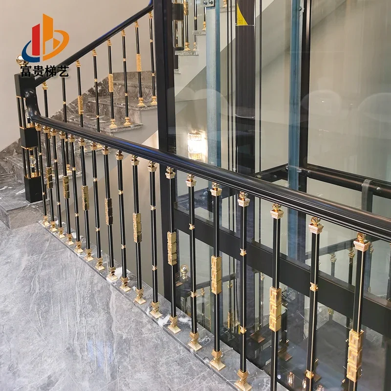 Villa stair railing new Chinese luxury aluminum art self-built house indoor household aluminum alloy column handrail guardrail c