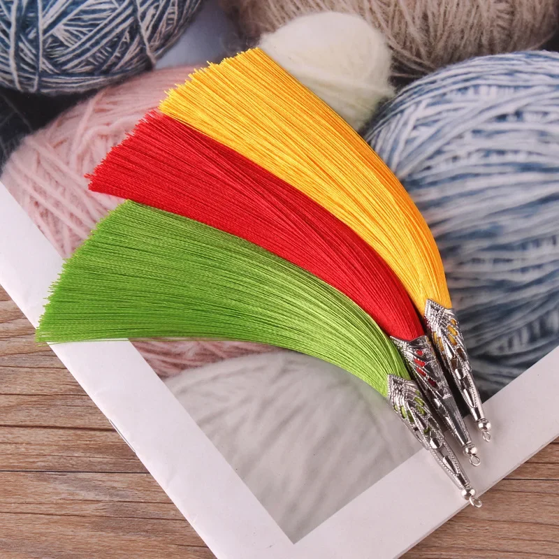 5/10Pcs Silk Tassel Handmade Beaded Tassel With Silver Caps DIY Earrings Pendant Crafts Tassels Jewelry Making Accessories