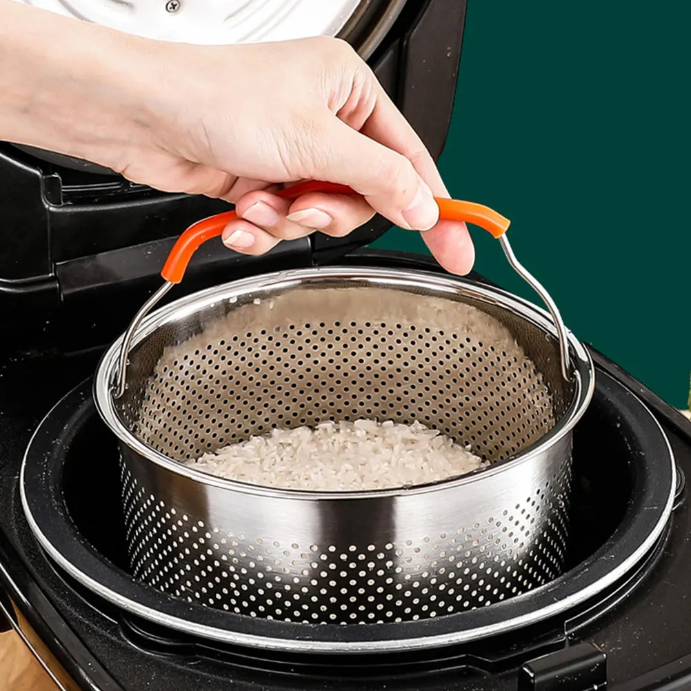 

Multi-Use Stainless Steel Steamer Basket Rice Cooker Steamer Insert with Handle for Home Restaurant Cooking Steaming Rack