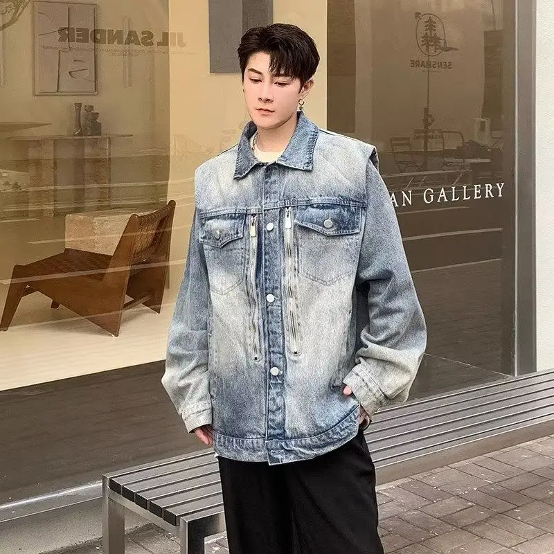 

Fall Winter Large Size Men's Denim Jaet Heavy Du Waed Loose Faionable Trendy Top Youth Casual Breathable Long Sve