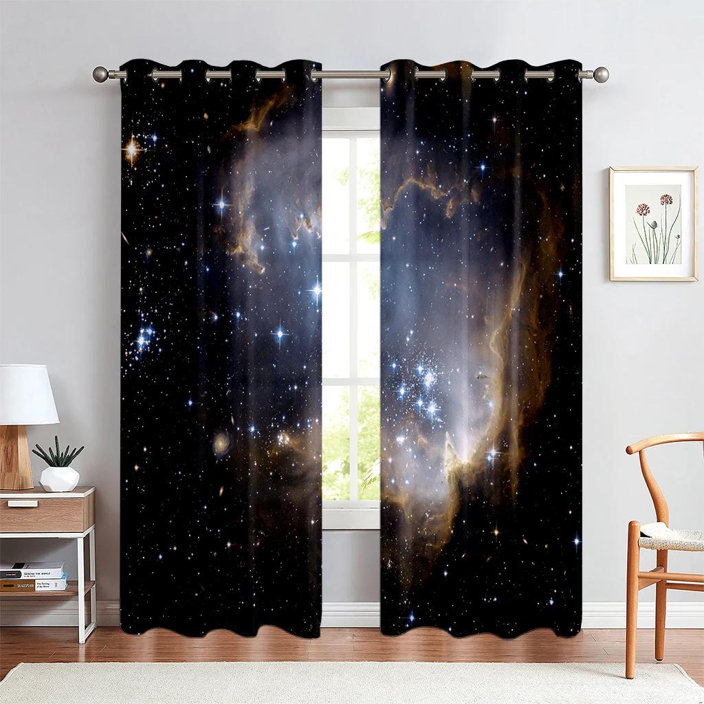 Starry sky theme curtain Meteor planet cosmic space, a set of two pieces, home bedroom living room curtain