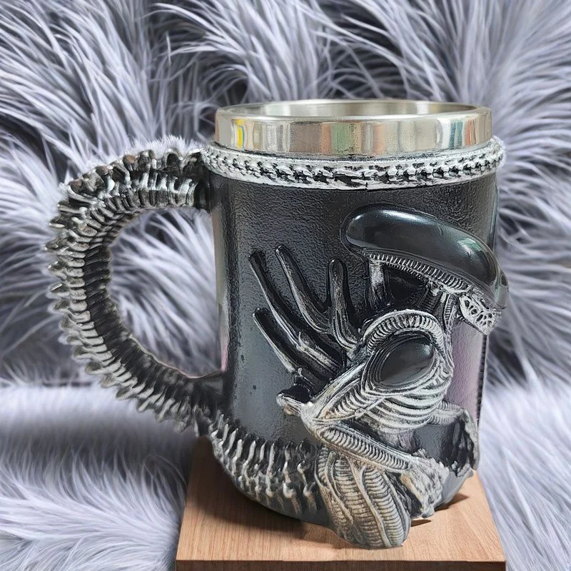 

Готическая креативная смоляная кружка из нержавеющей стали, 3D плоская термопереносная чашка для кофе с изображением инопланетянина для домашнего и офисного декора, персонализированные подарки