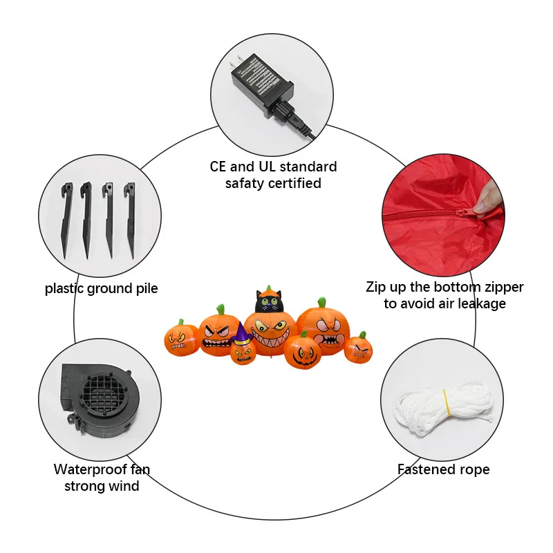 Halloween Inflatable Black Cat and Pumpkin Glowing Decoration Set Scary Ghost Festival Yard Party Combo Piece
