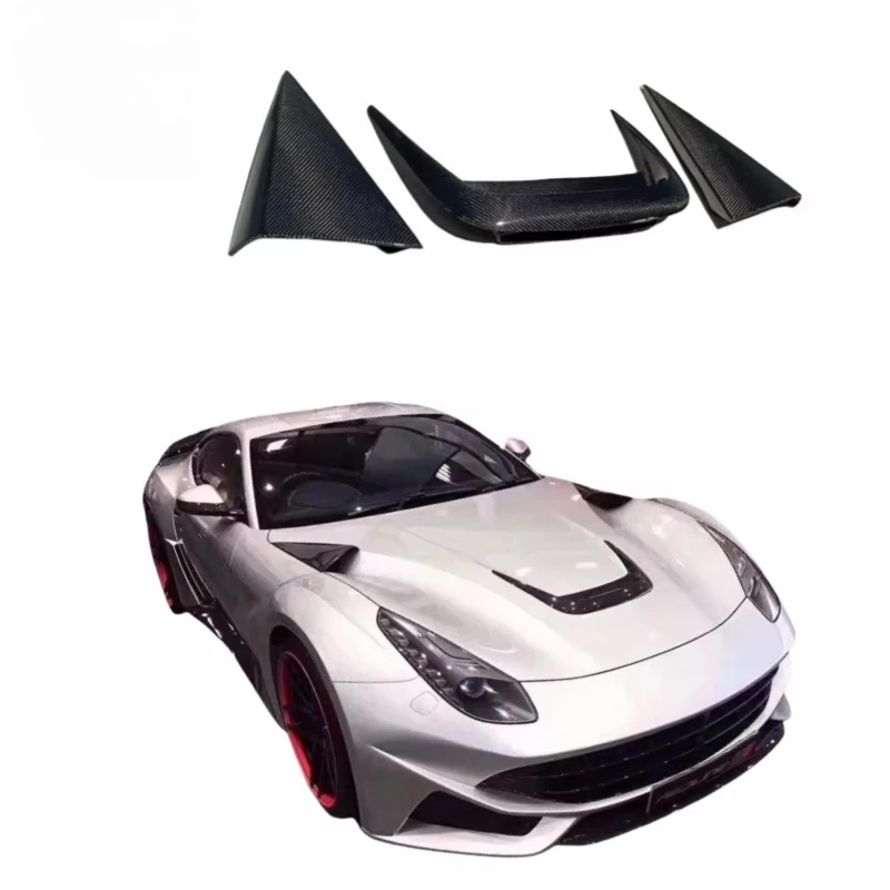High Quality Glossy Carbon Fiber Hood Scoop Vents Decor Exterior Trims For F12 Front Bumper Car Engine Hood Top Air Vent